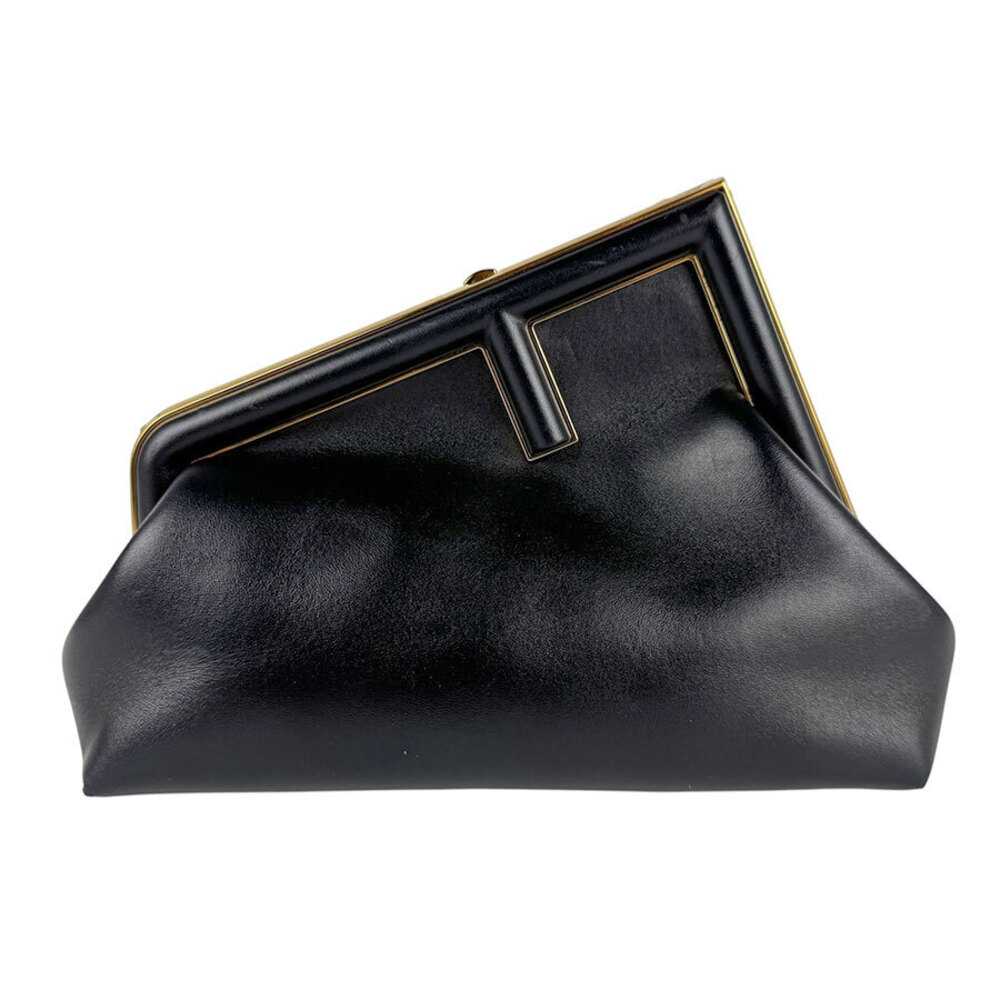 FENDI First Shoulder Bag Leather Black Gold E - Picture 1 of 5